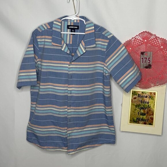 Lands' End Boys Blue Striped Button-Down Shirt Size XL (14-16) - Picture 2 of 9